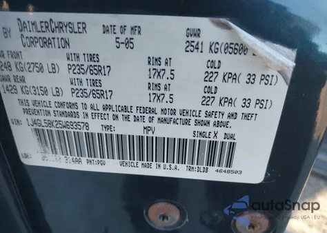 2005 Jeep Liberty Limited Edition z USA, uszkodzony, nr VIN 1J4GL58K25W693578